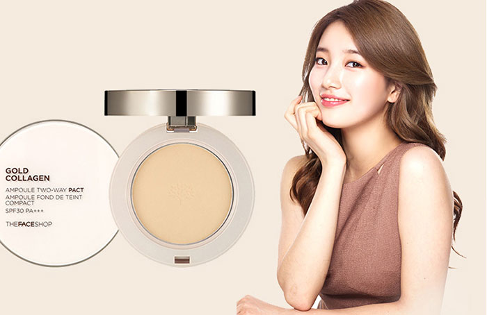 Phấn Phủ Gold Collagen Ampoule Two-Way Pact SPF30 The Face Shop Trang Điểm Mặt-1