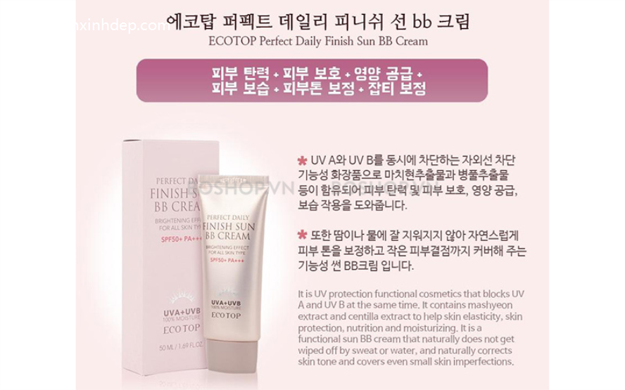 Kem Nền Chống Nắng Eco Top Perfect Daily Finish Sun BB Cream 50ml Trang Điểm Mặt-1